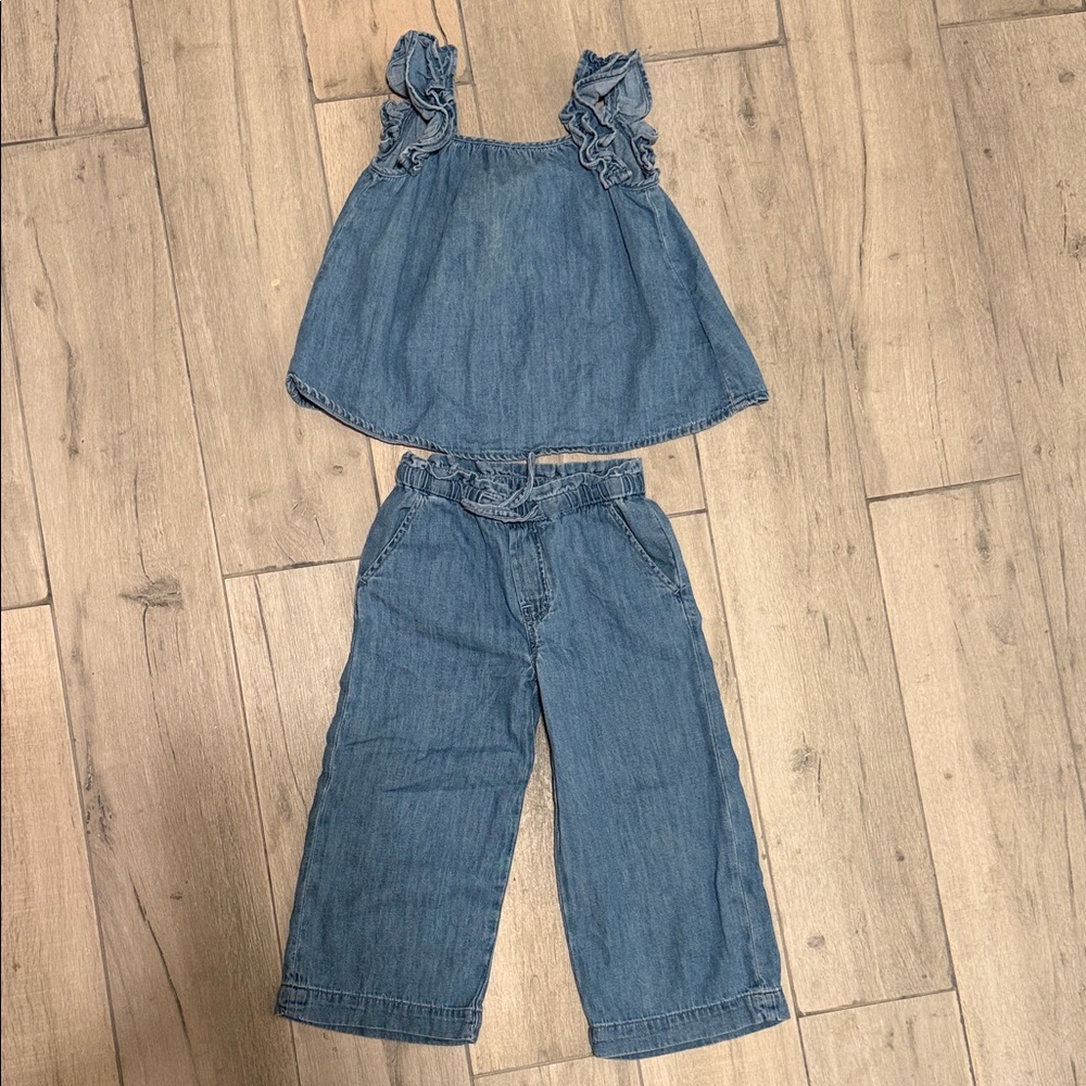 GAP Kids Blue Denim Ruffle Top and Jeans Set